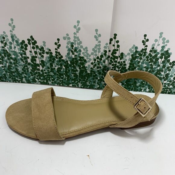 J. Crew Factory Ankle Strap Flat Tan Khaki Faux Suede Strappy Sandals Size 7 EUC - Picture 12 of 16